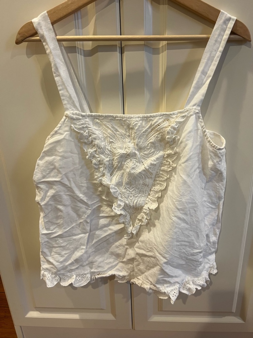 Sezane white embroidered tank, 100% linen